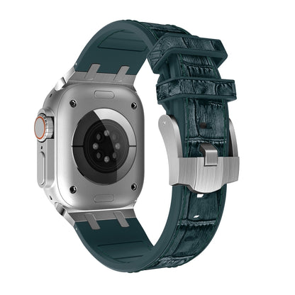 For Apple Watch Series 3 42mm Crocodile Texture Liquid Silicone Watch Band(Silver Deep Green) by buy2fix