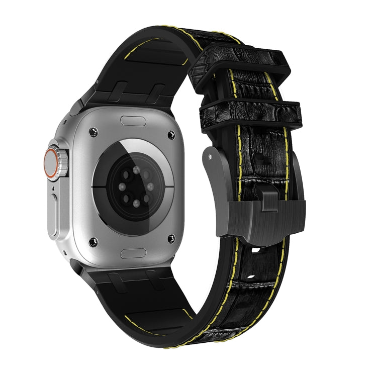For Apple Watch Series 2 38mm Crocodile Texture Liquid Silicone Watch Band(Black Yellow Black) by buy2fix