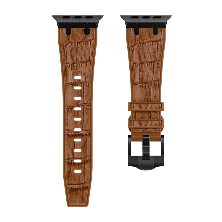 For Apple Watch Series 2 38mm Crocodile Texture Liquid Silicone Watch Band(Black Yellow Brown) by buy2fix