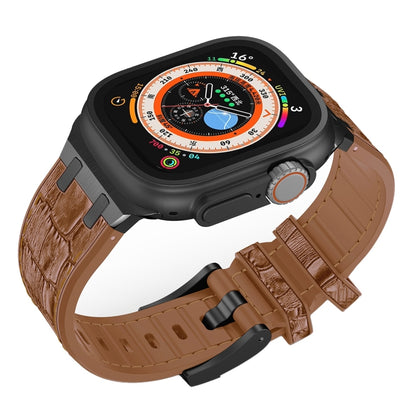 For Apple Watch Series 2 38mm Crocodile Texture Liquid Silicone Watch Band(Black Yellow Brown) by buy2fix