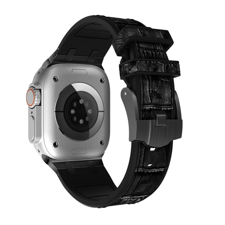 For Apple Watch 42mm Crocodile Texture Liquid Silicone Watch Band(Black Black) by buy2fix