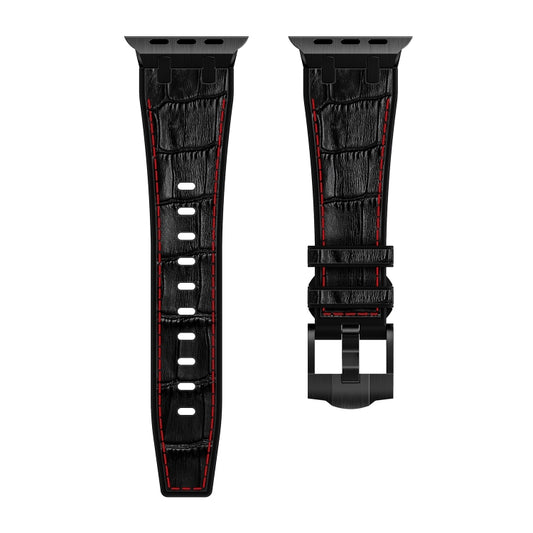 For Apple Watch 42mm Crocodile Texture Liquid Silicone Watch Band(Black Red Black) by buy2fix