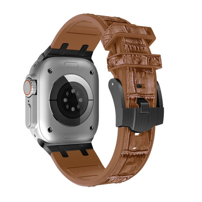 For Apple Watch 38mm Crocodile Texture Liquid Silicone Watch Band(Black Yellow Brown) by buy2fix