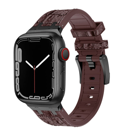 For Apple Watch 38mm Crocodile Texture Liquid Silicone Watch Band(Black Dark Brown) by buy2fix