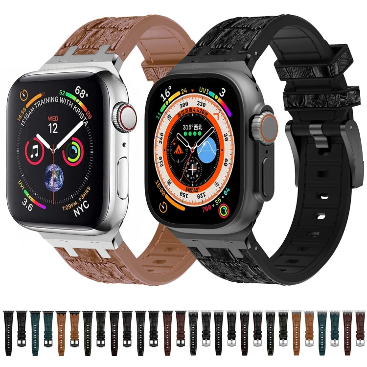 For Apple Watch Ultra 49mm Crocodile Texture Liquid Silicone Watch Band(Black Dark Brown) by buy2fix