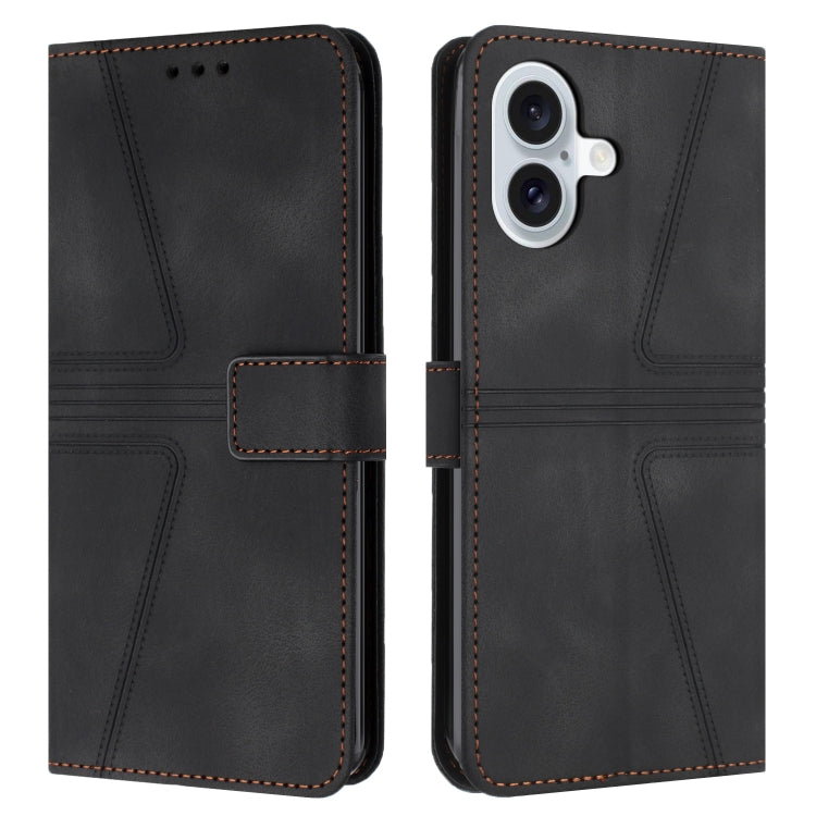 For iPhone 16 Plus Triangle Solid Color Leather Phone Case(Black) - iPhone 16 Plus Cases by buy2fix | Online Shopping UK | buy2fix