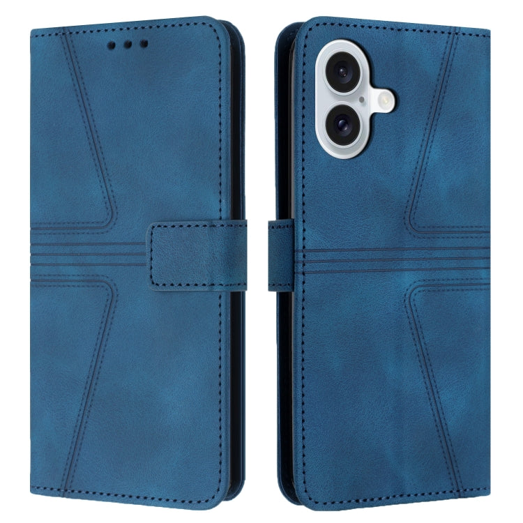 For iPhone 16 Triangle Solid Color Leather Phone Case(Blue) - iPhone 16 Cases by buy2fix | Online Shopping UK | buy2fix