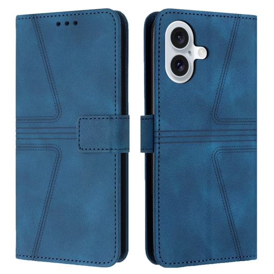 For iPhone 16 Triangle Solid Color Leather Phone Case(Blue) - iPhone 16 Cases by buy2fix | Online Shopping UK | buy2fix