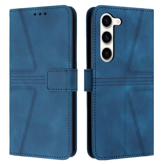 For Samsung Galaxy S23 5G Triangle Solid Color Leather Phone Case(Blue)