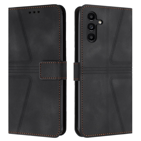 For Samsung Galaxy A55 5G Triangle Solid Color Leather Phone Case(Black)