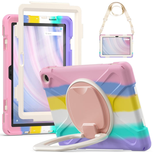 For Amazon Kindle Fire HD10 2023 Silicone Hybrid PC Tablet Case with Holder & Shoulder Strap(Colorful Pink) - Amazon by buy2fix | Online Shopping UK | buy2fix