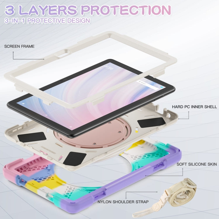 For Amazon Kindle Fire HD10 2023 Silicone Hybrid PC Tablet Case with Holder & Shoulder Strap(Colorful Pink) - Amazon by buy2fix | Online Shopping UK | buy2fix