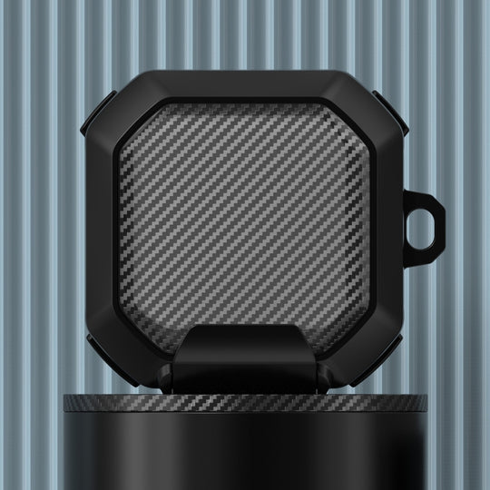 For Galaxy Buds Live / Pro /2 /2 Pro / FE Carbon Fiber TPU Hybrid PC Case with Hook(Black)