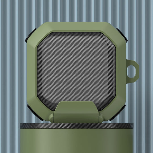 For Galaxy Buds Live / Pro /2 /2 Pro / FE Carbon Fiber TPU Hybrid PC Case with Hook(Green)