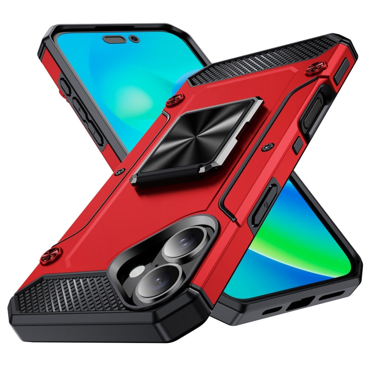 For iPhone 16 Plus Shockproof Metal Holder Phone Case(Red) by buy2fix
