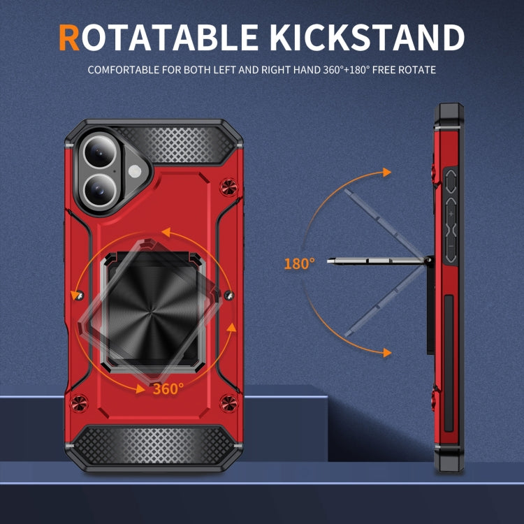 For iPhone 16 Plus Shockproof Metal Holder Phone Case(Red) by buy2fix