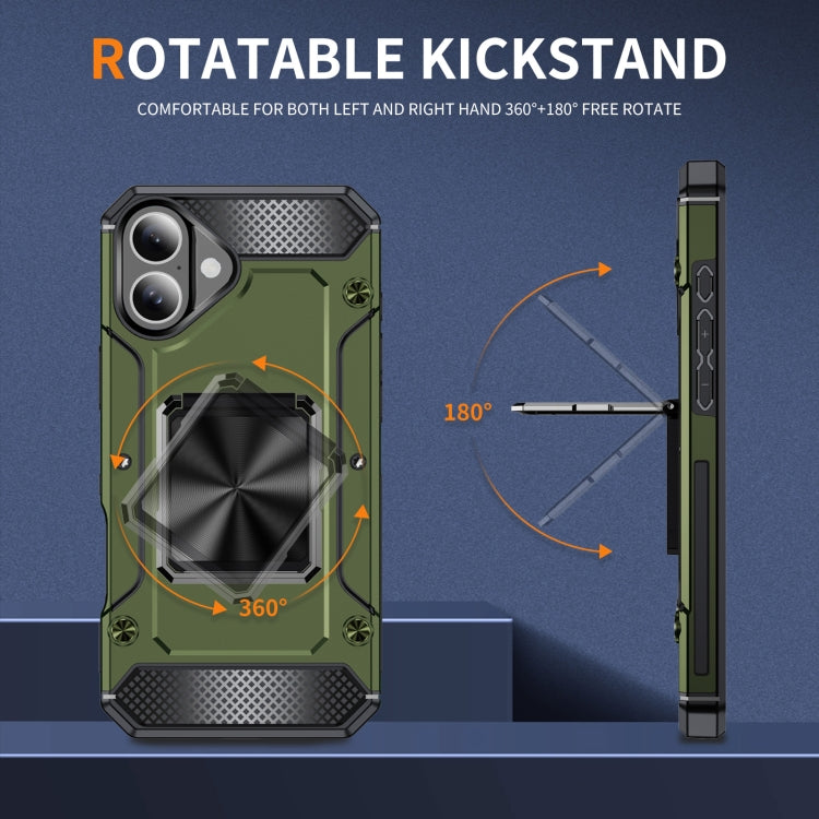 For iPhone 16 Pro Max Shockproof Metal Holder Phone Case(Olive Green) by buy2fix