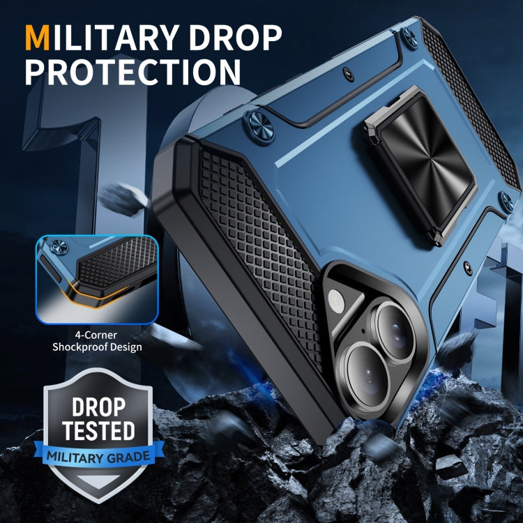 For iPhone 16 Pro Max Shockproof Metal Holder Phone Case(Navy Blue) by buy2fix