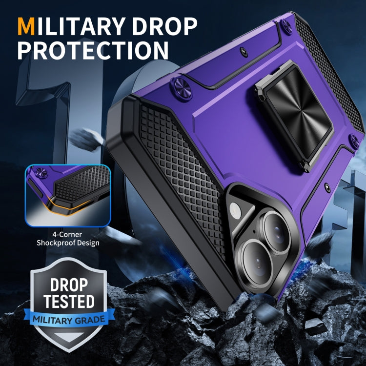 For iPhone 16 Pro Max Shockproof Metal Holder Phone Case(Purple) by buy2fix