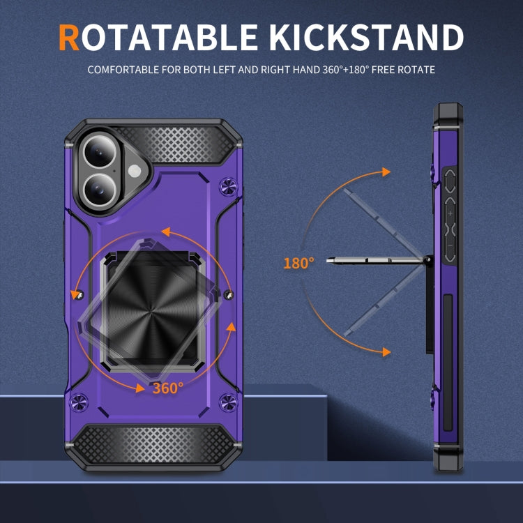 For iPhone 16 Pro Max Shockproof Metal Holder Phone Case(Purple) by buy2fix