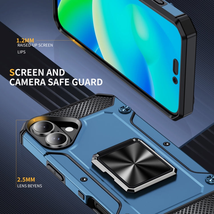 For iPhone 16 Pro Shockproof Metal Holder Phone Case(Navy Blue) by buy2fix