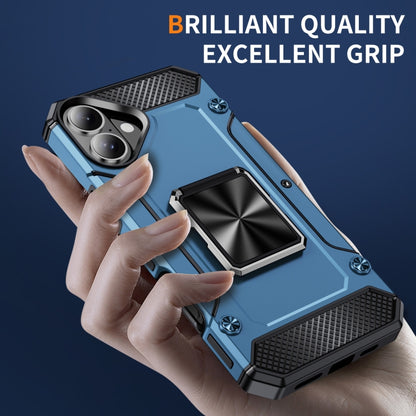 For iPhone 16 Pro Shockproof Metal Holder Phone Case(Navy Blue) by buy2fix
