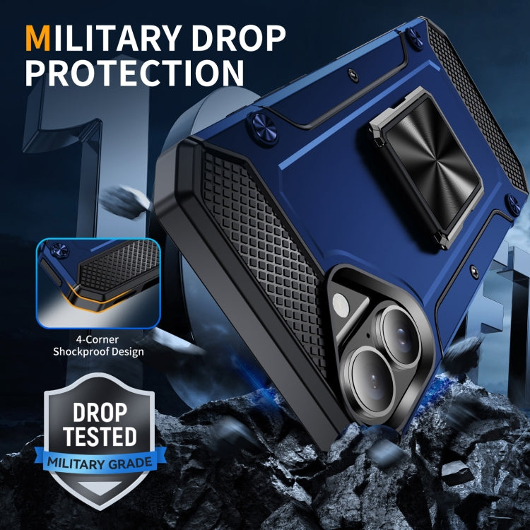 For iPhone 16 Pro Shockproof Metal Holder Phone Case(Blue) by buy2fix