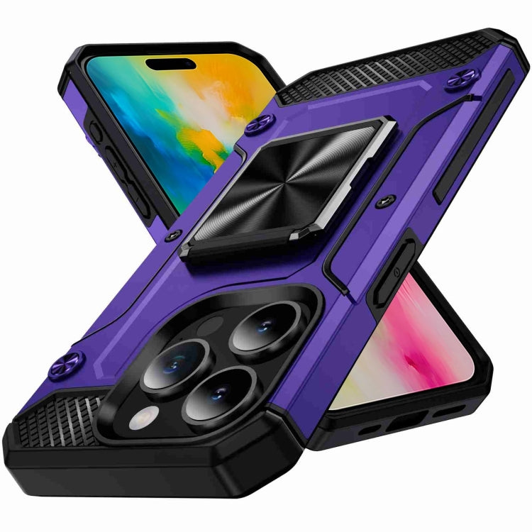 For iPhone 16 Pro Shockproof Metal Holder Phone Case(Purple) by buy2fix