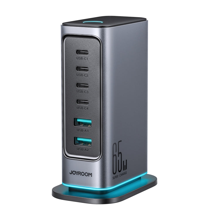 JOYROOM JR-TCM02 6 in 1 65W GaN 4 USB-C & 2 USB-A Multi-port Charger, Power Plug:UK Plug(Dark Gray) by JOYROOM