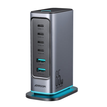 JOYROOM JR-TCM02 6 in 1 65W GaN 4 USB-C & 2 USB-A Multi-port Charger, Power Plug:UK Plug(Dark Gray) by JOYROOM