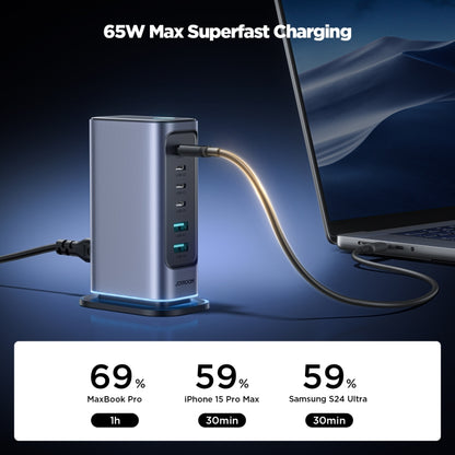 JOYROOM JR-TCM02 6 in 1 65W GaN 4 USB-C & 2 USB-A Multi-port Charger, Power Plug:UK Plug(Dark Gray) by JOYROOM