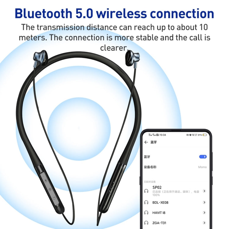 ZGA SP02 Neck-mounted Sports Bluetooth Earphone(Black) by ZGA