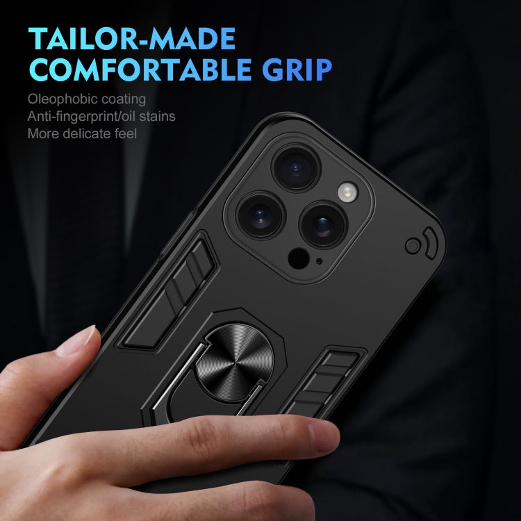 For iPhone 16 Pro Max Shockproof Metal Ring Holder Phone Case(Black) by buy2fix