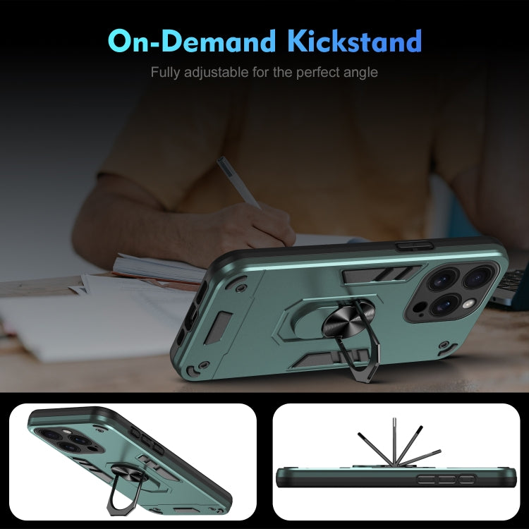 For iPhone 16 Pro Shockproof Metal Ring Holder Phone Case(Green) by buy2fix