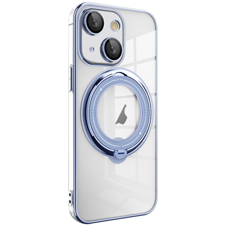 For iPhone 13 Electroplating MagSafe 360 Degree Rotation Holder Shockproof Phone Case(Blue) by buy2fix