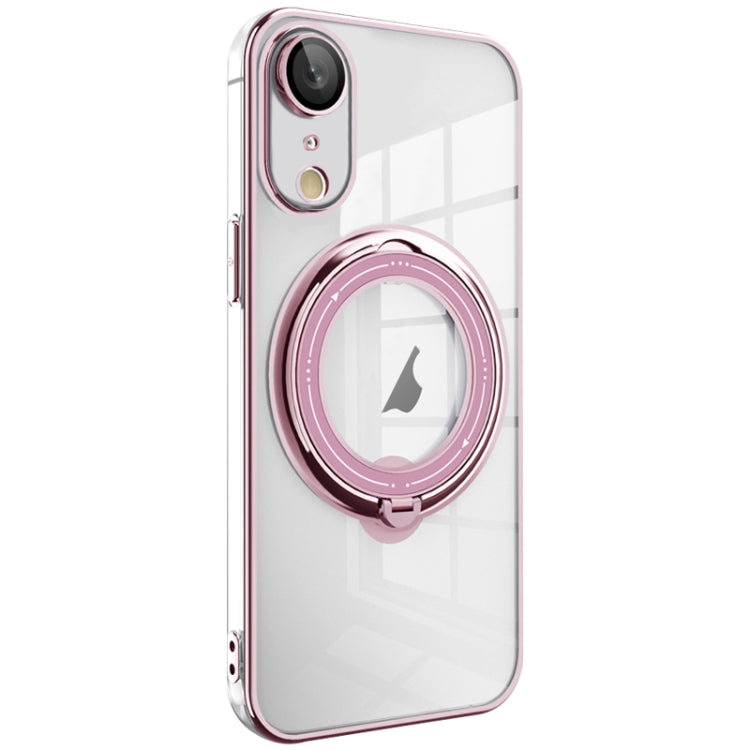 For iPhone XR Electroplating MagSafe 360 Degree Rotation Holder Shockproof Phone Case(Pink) by buy2fix