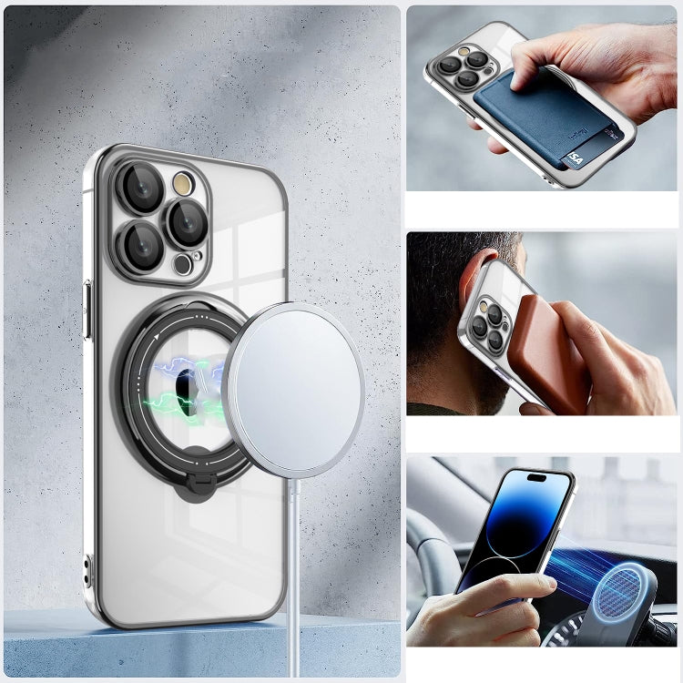 For iPhone 16 Pro Electroplating MagSafe 360 Degree Rotation Holder Shockproof Phone Case(Black) by buy2fix