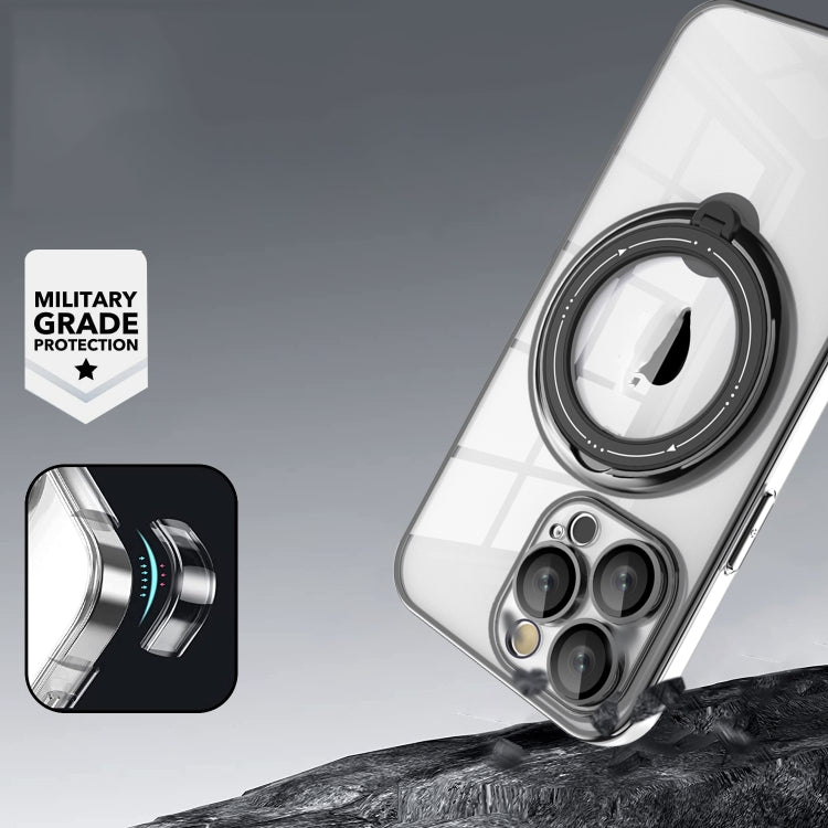 For iPhone 16 Pro Electroplating MagSafe 360 Degree Rotation Holder Shockproof Phone Case(Dark Green) by buy2fix