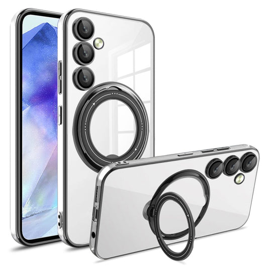For Samsung Galaxy A55 Electroplating MagSafe 360 Degree Rotation Holder Shockproof Phone Case(Black) by buy2fix