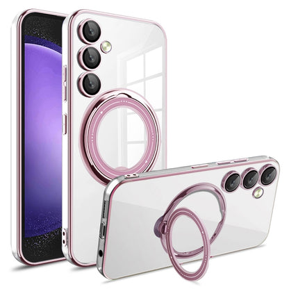 For Samsung Galaxy S23 FE 5G Electroplating MagSafe 360 Degree Rotation Holder Shockproof Phone Case(Pink) by buy2fix