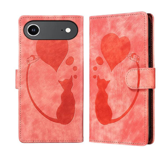 For iPhone Air Pen Heart Cat Embossed Leather Phone Case(Orange) - iPhone Air Cases by buy2fix | Online Shopping UK | buy2fix
