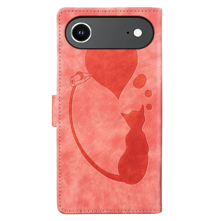 For iPhone Air Pen Heart Cat Embossed Leather Phone Case(Orange) - iPhone Air Cases by buy2fix | Online Shopping UK | buy2fix