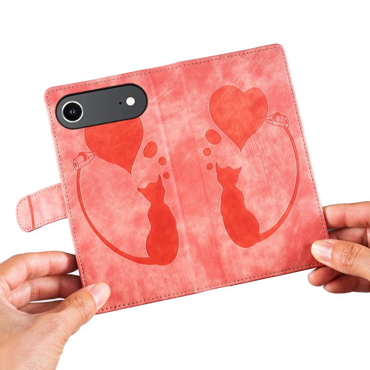 For iPhone Air Pen Heart Cat Embossed Leather Phone Case(Orange) - iPhone Air Cases by buy2fix | Online Shopping UK | buy2fix