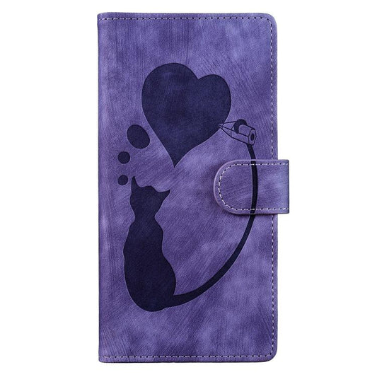 For iPhone Air Pen Heart Cat Embossed Leather Phone Case(Purple) - iPhone Air Cases by buy2fix | Online Shopping UK | buy2fix