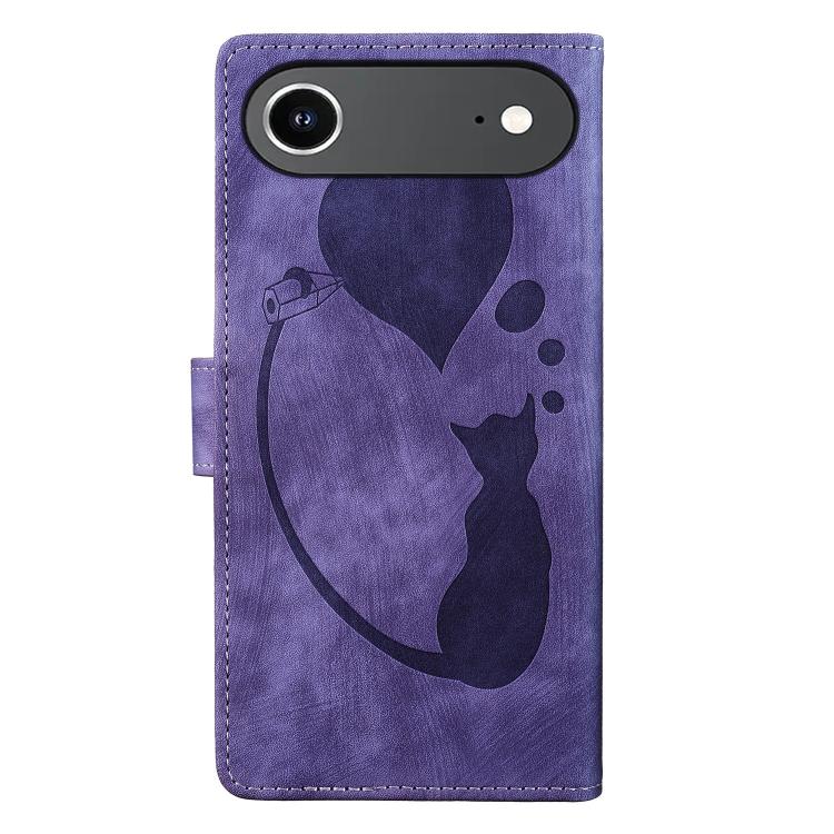 For iPhone Air Pen Heart Cat Embossed Leather Phone Case(Purple) - iPhone Air Cases by buy2fix | Online Shopping UK | buy2fix