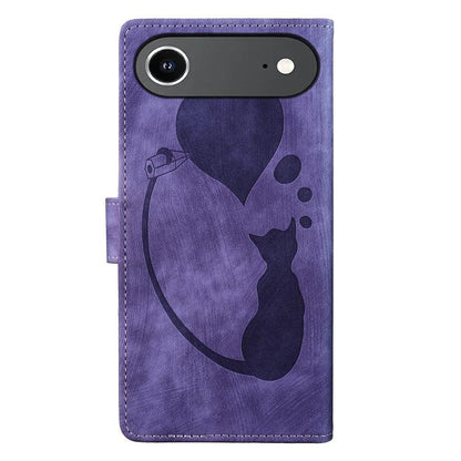 For iPhone Air Pen Heart Cat Embossed Leather Phone Case(Purple) - iPhone Air Cases by buy2fix | Online Shopping UK | buy2fix
