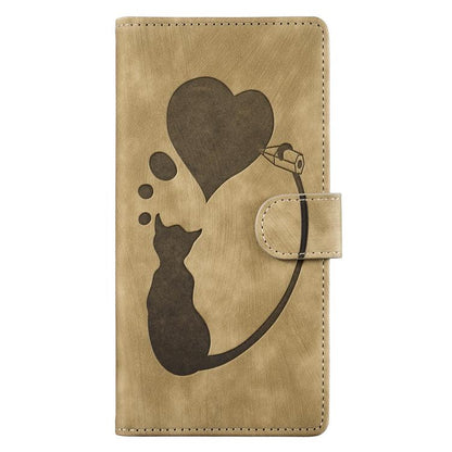 For iPhone Air Pen Heart Cat Embossed Leather Phone Case(Apricot) - iPhone Air Cases by buy2fix | Online Shopping UK | buy2fix