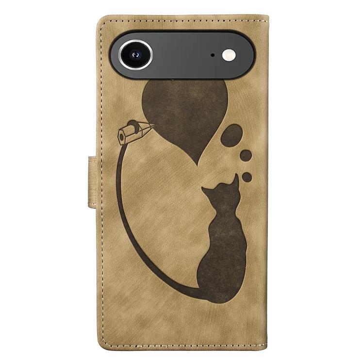 For iPhone Air Pen Heart Cat Embossed Leather Phone Case(Apricot) - iPhone Air Cases by buy2fix | Online Shopping UK | buy2fix