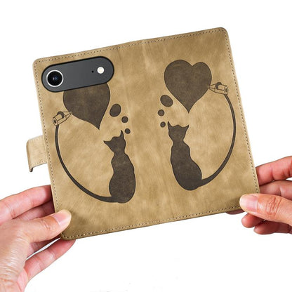 For iPhone Air Pen Heart Cat Embossed Leather Phone Case(Apricot) - iPhone Air Cases by buy2fix | Online Shopping UK | buy2fix