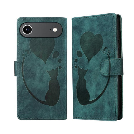 For iPhone Air Pen Heart Cat Embossed Leather Phone Case(Green) - iPhone Air Cases by buy2fix | Online Shopping UK | buy2fix
